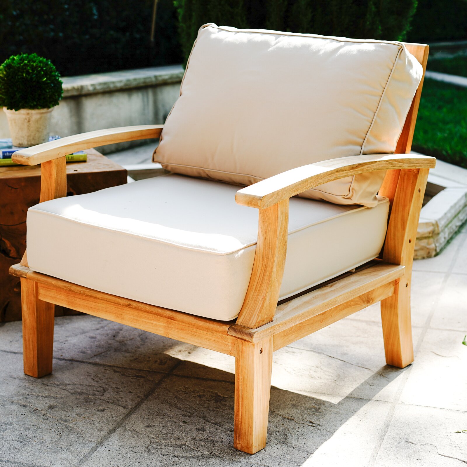 Rosecliff Heights Galvan Teak Patio Chair with Cushion